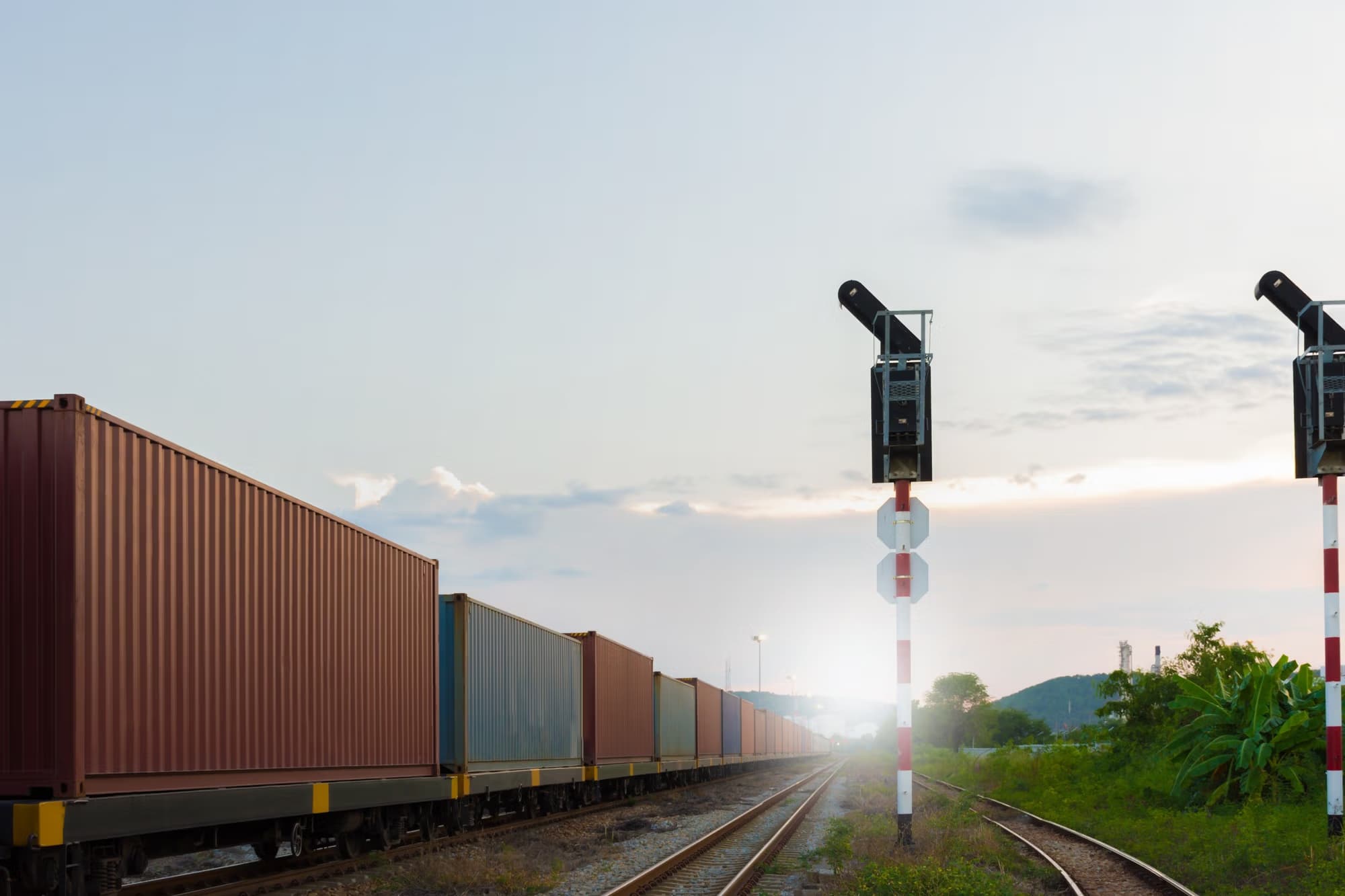Cargo container train at cargo yard port